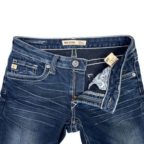 Big Star Sweet Ultra Low Rise Jeans Womens 29 Dark Wash Blue Boot Cut Flare - Picture 5 of 15